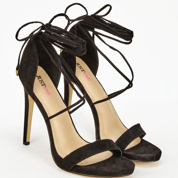 JustFab Eleri Black Stiletto Heels Sandals Lace Up Size 8 - Picture 3 of 15